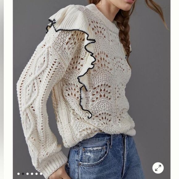 EN SAISON Cream Knit Sweater with Ruffle Accents - Picture 1 of 9